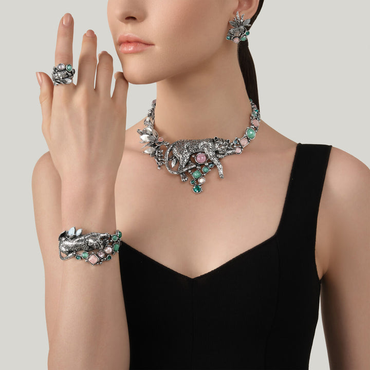 Bracelet jungle léopard Giovanni Raspini Bracelet en argent 925, quartz naturel, nacre et perles 12629