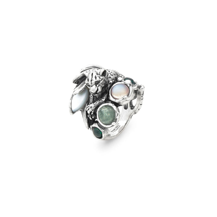 Giovanni Raspini leopard jungle ring Ring in 925 Silver, mother of pearl and quartz 12630