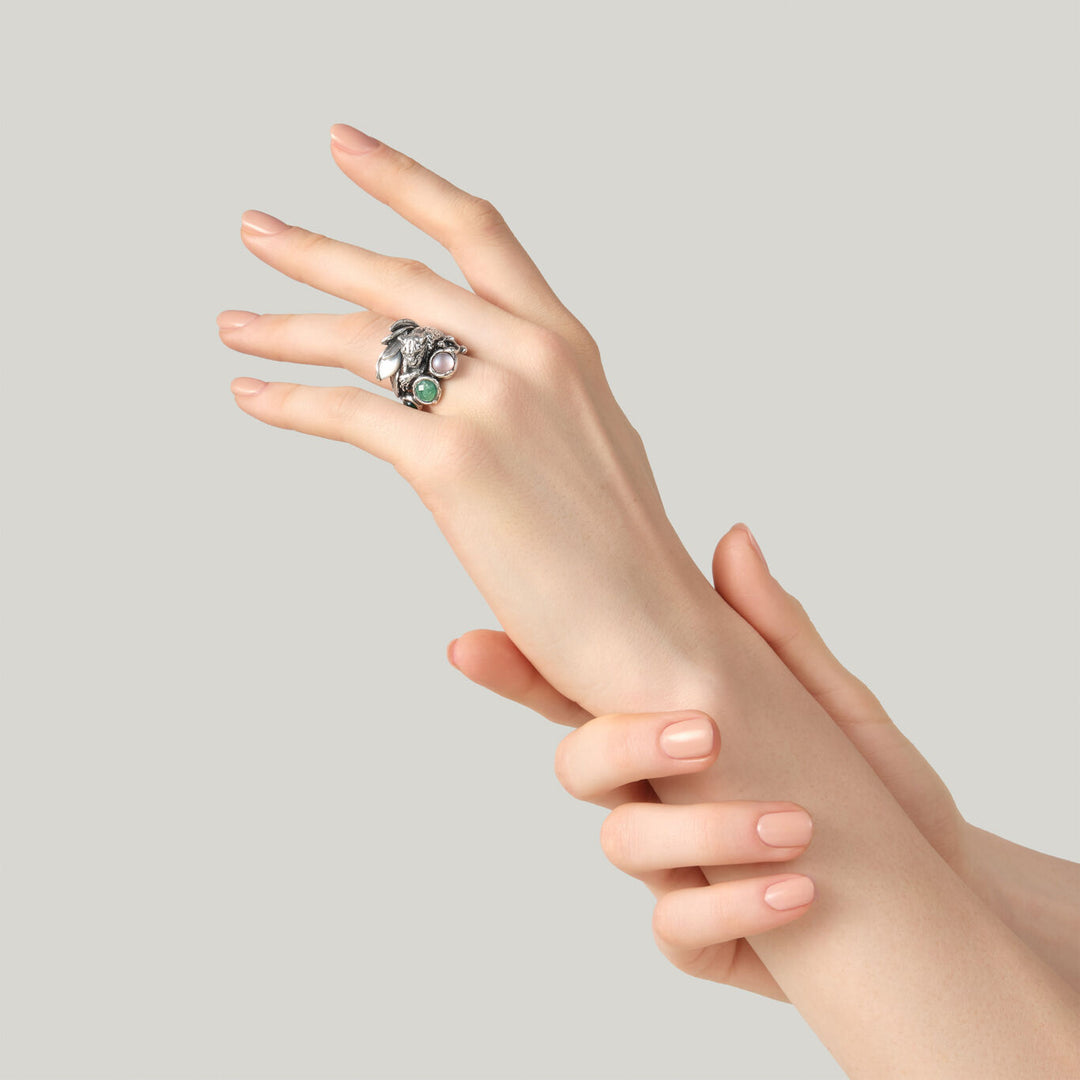 Giovanni Raspini leopard jungle ring Ring in 925 Silver, mother of pearl and quartz 12630