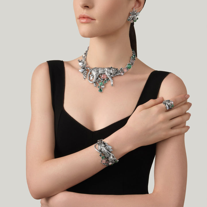 Giovanni Raspini leopard jungle ring Ring in 925 Silver, mother of pearl and quartz 12630