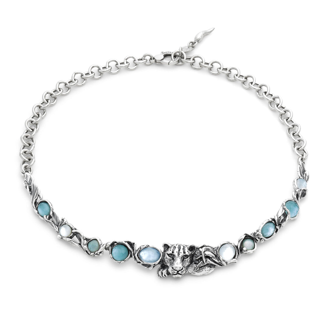 Giovanni Raspini Collana Blue Jaguar - Collana in argento 925, madreperla, cristallo di rocca e quarzo - 12680