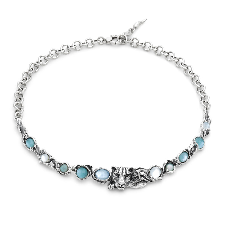 Giovanni Raspini Collana Blue Jaguar - Collana in argento 925, madreperla, cristallo di rocca e quarzo - 12680