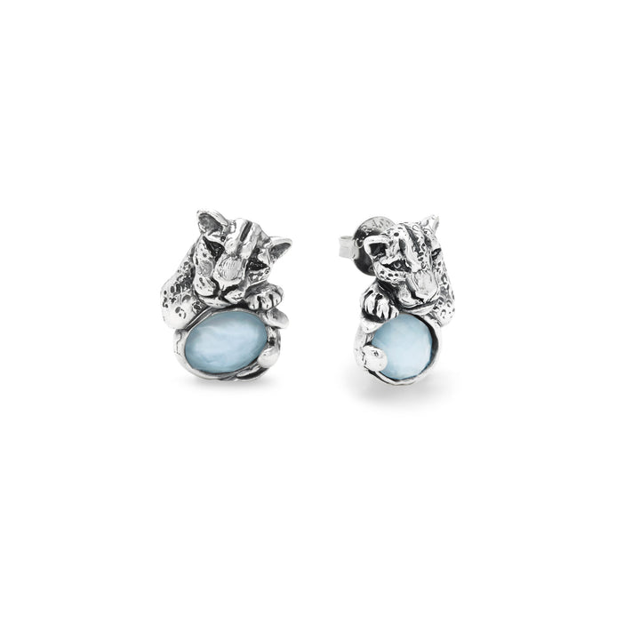 Giovanni Raspini Orecchini Blue Jaguar - Orecchini in Argento 925, madreperla e quarzo - 12682