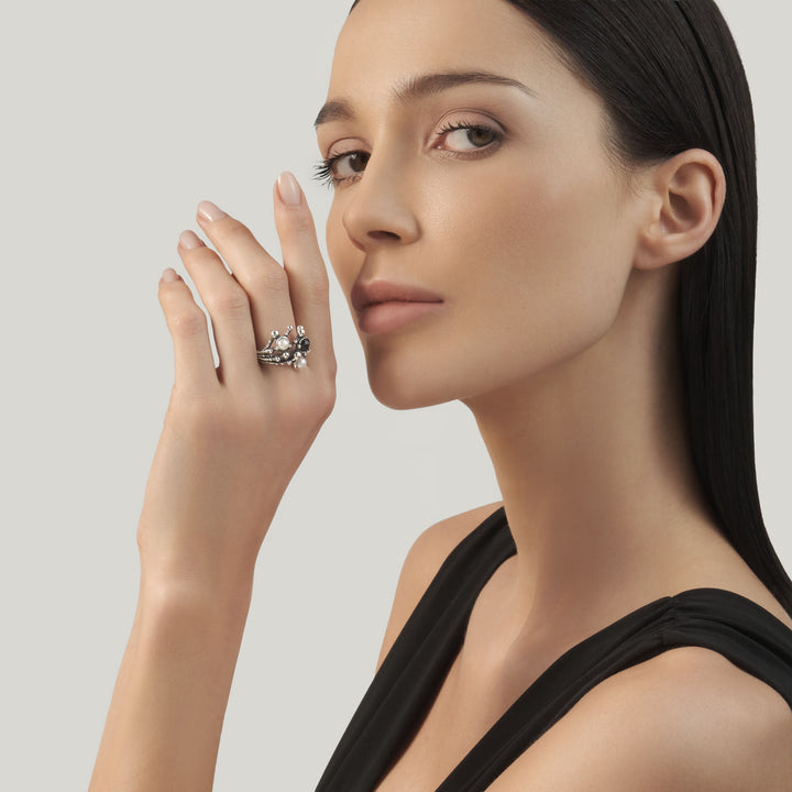 Bague Giovanni Raspini Aura - Bague en argent 925, perles naturelles et onyx - 12689