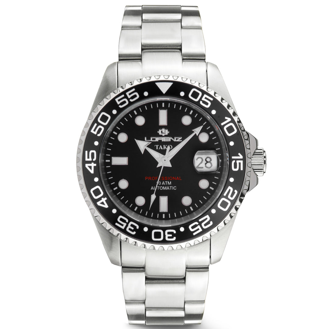 Lorenz Tako 43mm black automatic steel watch 030254LL