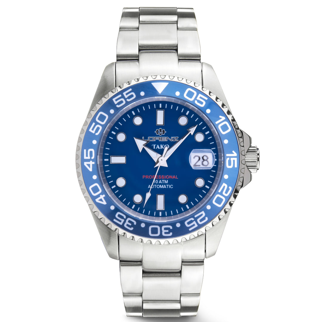Lorenz Tako 43 mm blaue Automatik-Stahluhr 030254MM