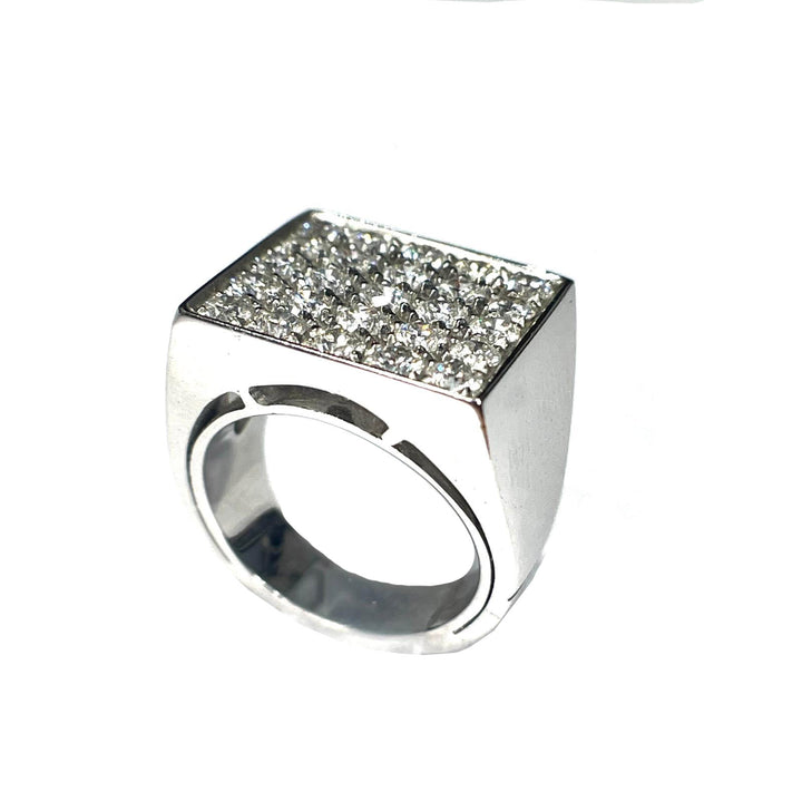 Bague chevalier en acier 18kt or blanc diamants 0575A