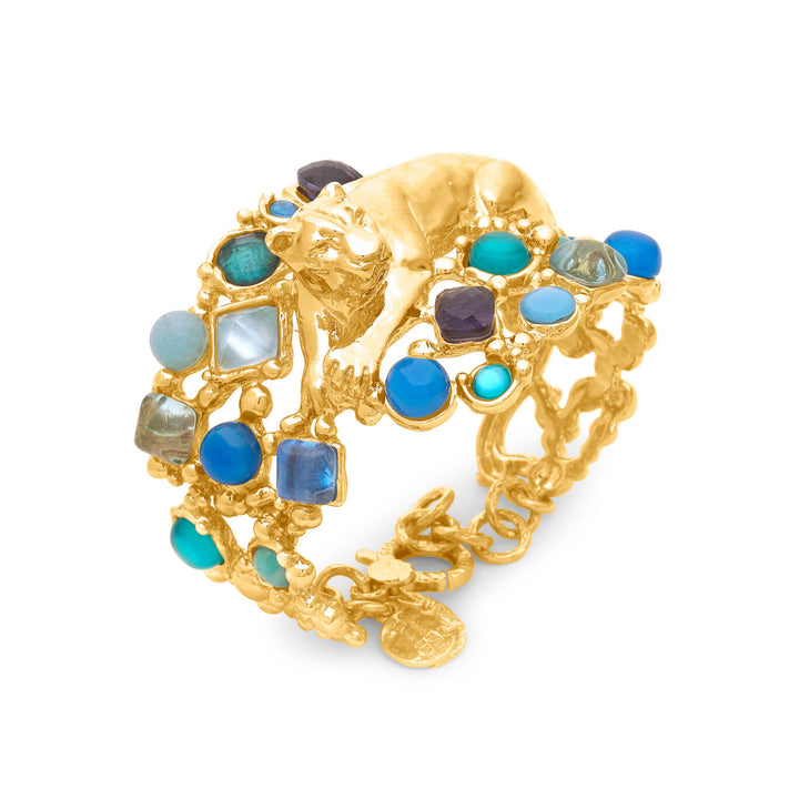 Bracelet Giovanni Raspini panthère mirage bleu bracelet plaqué or 18 kt, pierres naturelles et gemmes N0033