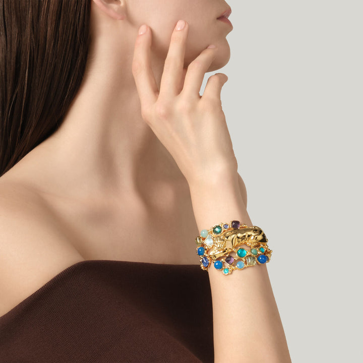 Bracelet Giovanni Raspini panthère mirage bleu bracelet plaqué or 18 kt, pierres naturelles et gemmes N0033