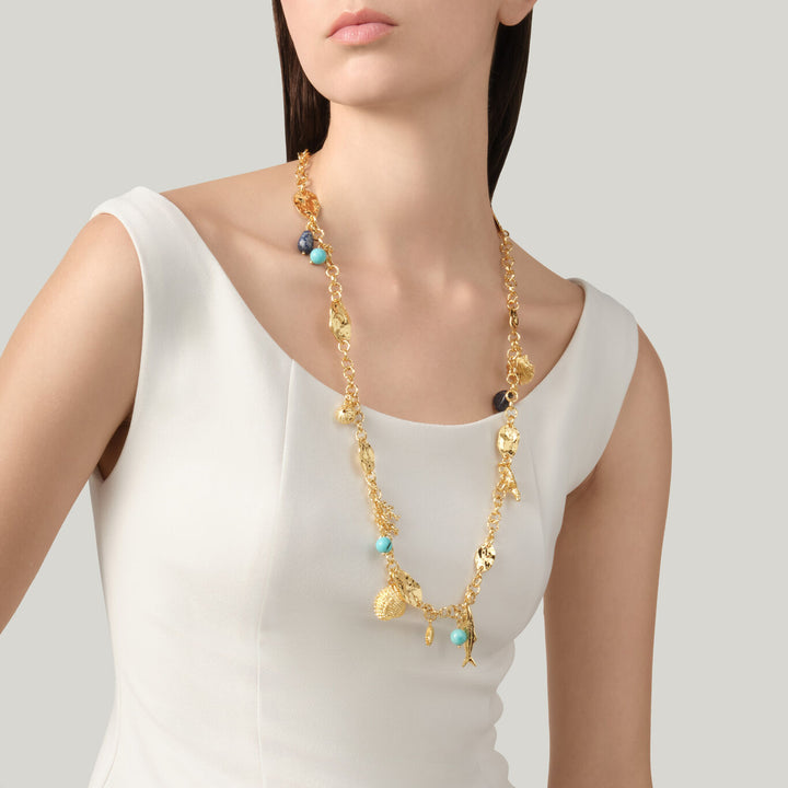 Giovanni Raspini collana lunga grand bleu Collana placcata oro 18 kt con lapislazzuli e aulite N0072