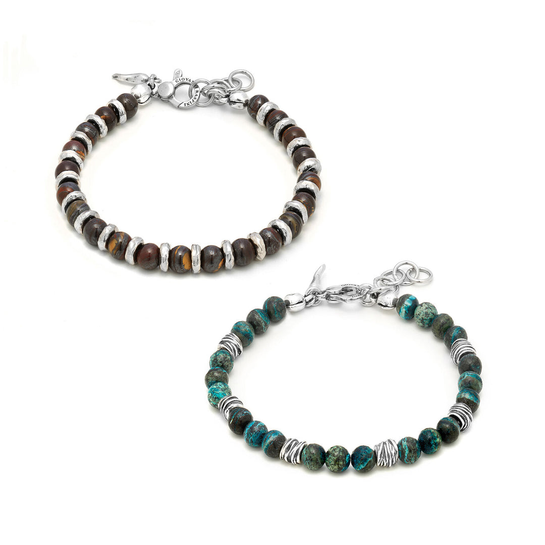 Giovanni Raspini tango set Bracelets in 925 Silver, green jasper and bull&