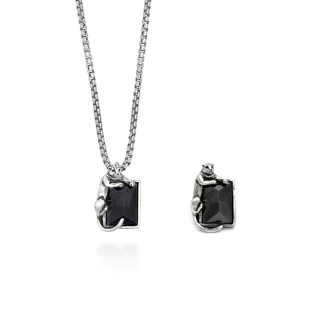 Ensemble Giovanni Raspini panthère noire collier et broche en argent 925 et hématite X01599