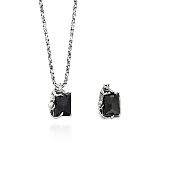 Ensemble Giovanni Raspini panthère noire collier et broche en argent 925 et hématite X01599