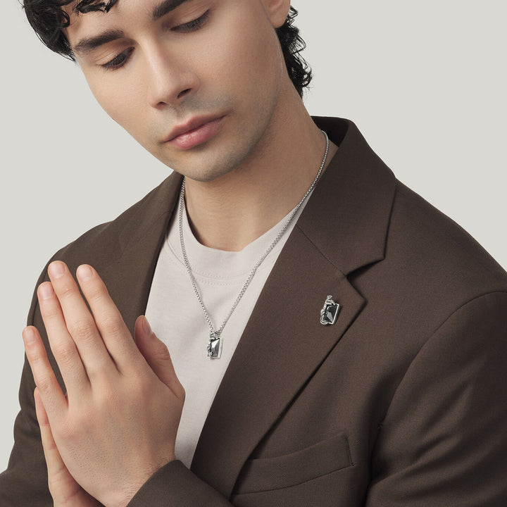 Ensemble Giovanni Raspini panthère noire collier et broche en argent 925 et hématite X01599