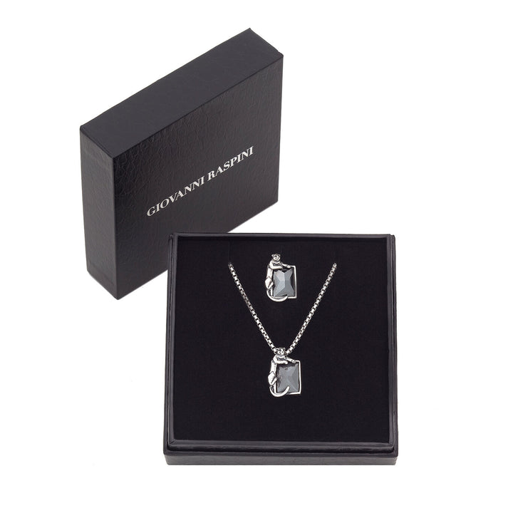 Ensemble Giovanni Raspini panthère noire collier et broche en argent 925 et hématite X01599