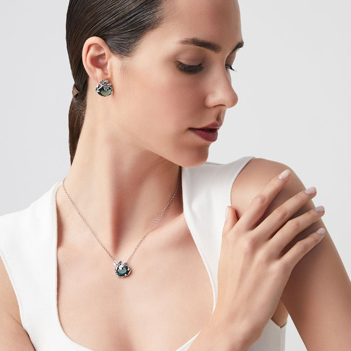 Giovanni Raspini dragonfly eden set Necklace and earrings in 925 silver and emerald quartz X01607