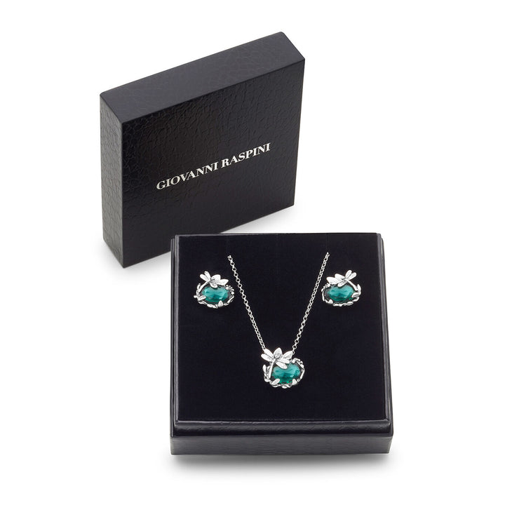 Giovanni Raspini dragonfly eden set Necklace and earrings in 925 silver and emerald quartz X01607