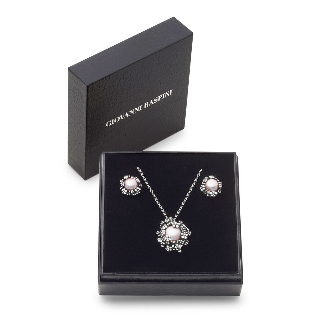 Giovanni Raspini Set Blüte Halskette und Ohrringe aus 925er Silber und Naturperlen X01622