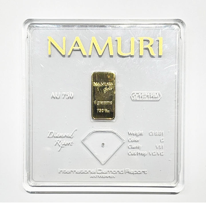 Namuri lingotto 1 grammo oro 18kt diamante 0,01ct G VS1 NDJ/G01GVS