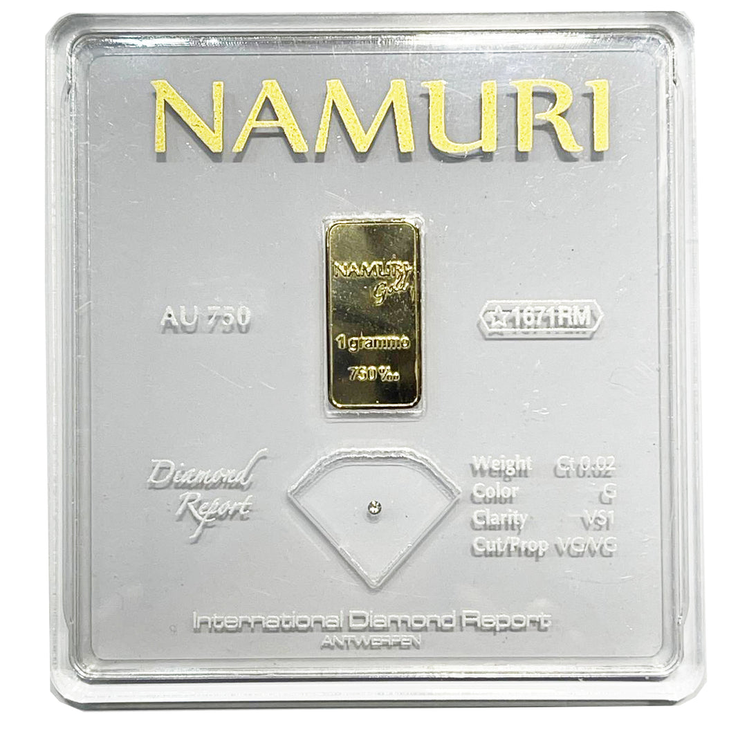 Namuri lingotto 1 grammo oro 18kt diamante 0,02ct G VS1 NDJ/G02GVS