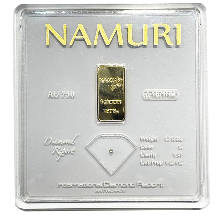 Namuro Lingotto 1 Gold gram 18kt Diamond 0.02ct G VS1 NDJ/G02GVS