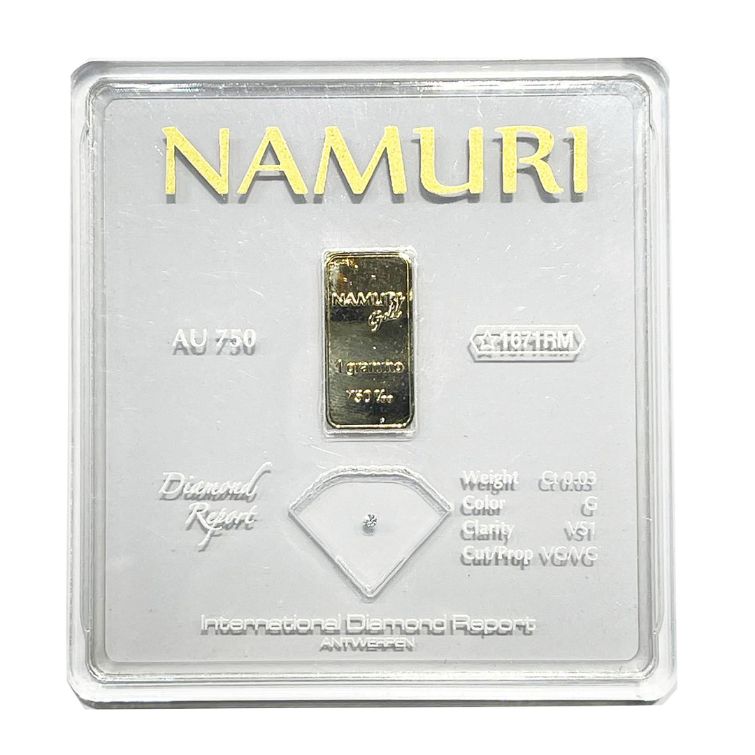 Namuri lingotto 1 grammo oro 18kt diamante 0,03ct G VS1 NDJ/G03GVS