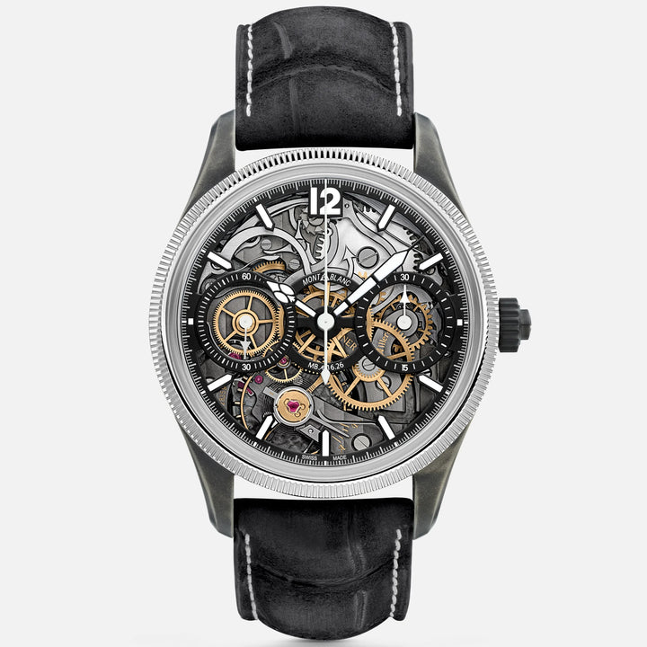 Montre Montblanc 1858 The Unveiled Secret Minerva Monopoussoir Chronographe Édition Limitée - 88 pièces 43 mm acier manuel squelette 131155