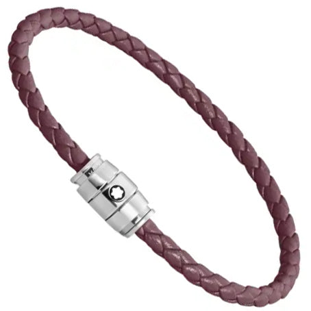 Bracelet Montblanc 3 anneaux en acier et cuir Meisterstück Cassis taille S 13431360