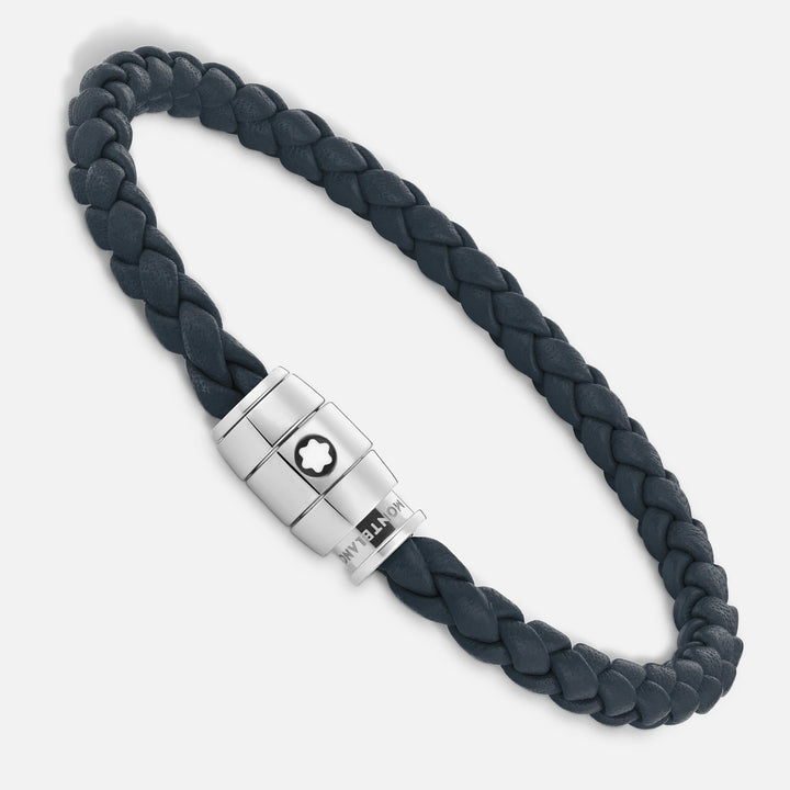 Bracelet Montblanc 3 anneaux en acier et cuir Meisterstück bleu Air force taille M 13601363