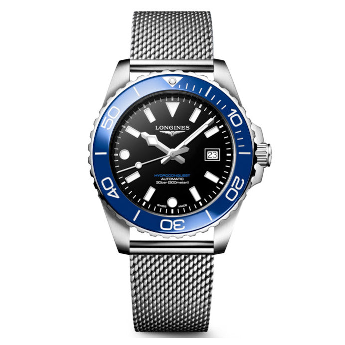 Longines Hydroconquest 39 mm schwarze Automatikuhr aus Stahl L3.779.4.90.6