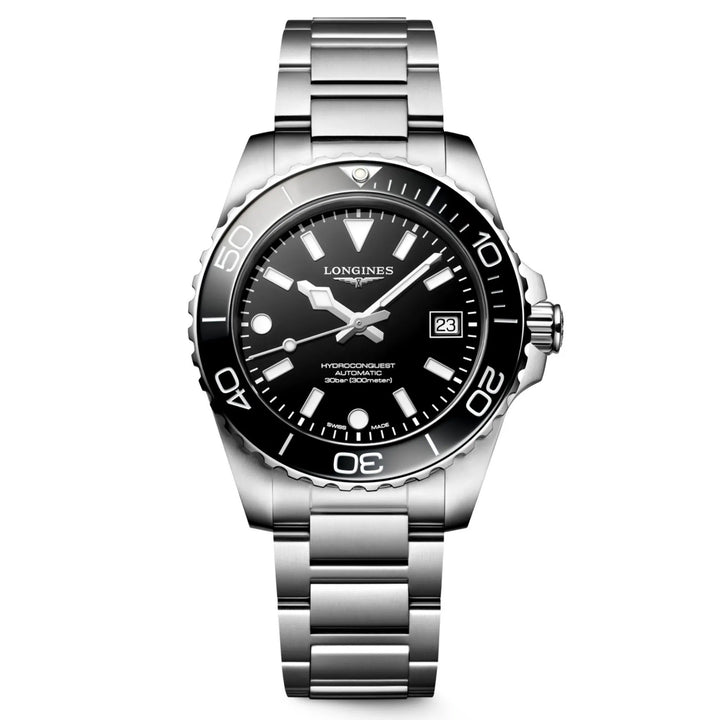 Montre Longines Hydroconquest 39 mm en acier automatique noir L3.779.4.56.6