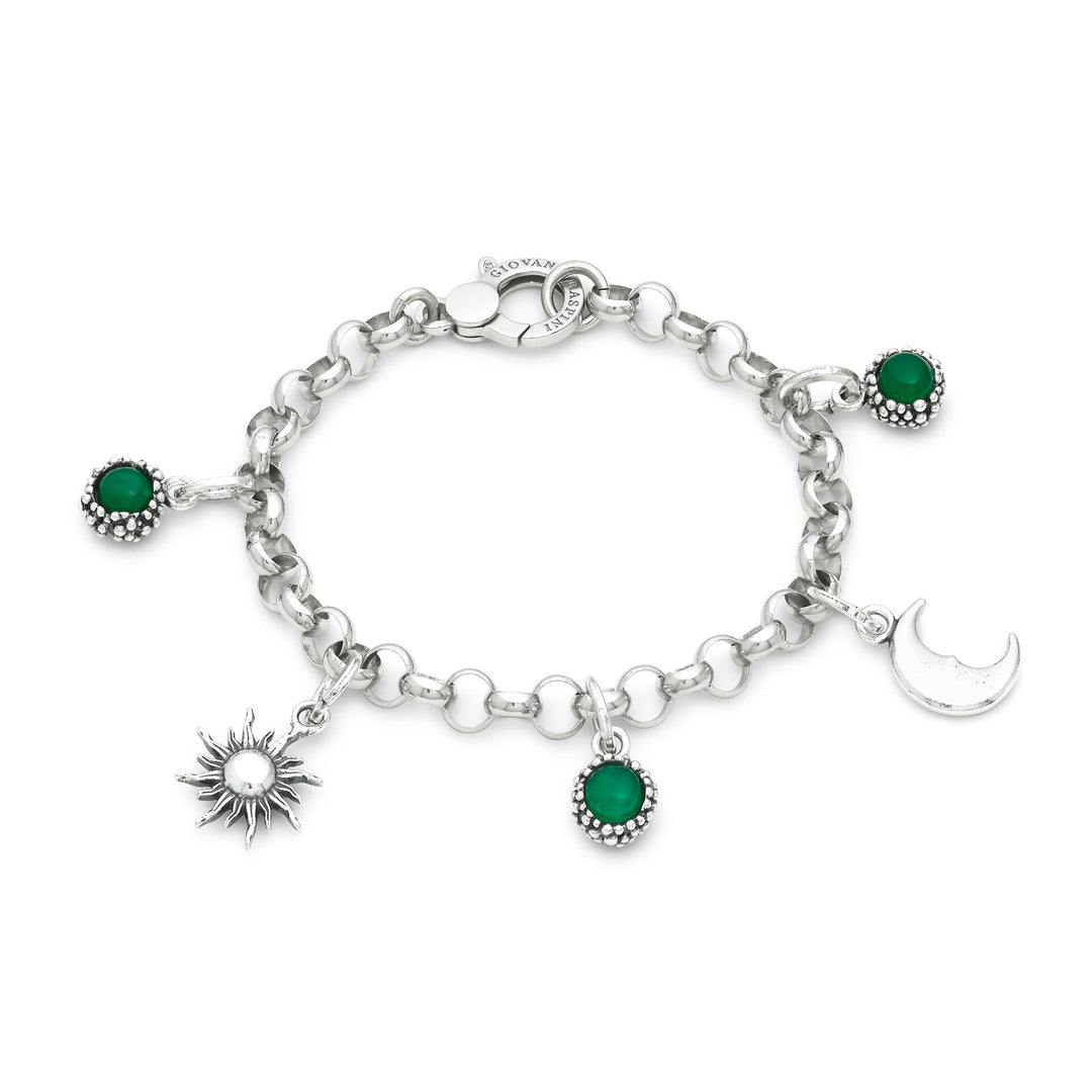 Giovanni Raspini Bracelet Soleil et Lune - Bracelet en Argent 925 et onyx vert -