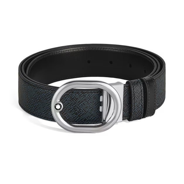 Montblanc cintura reversibile L’Ovale 35 mm in pelle blu tweed/nera 221025
