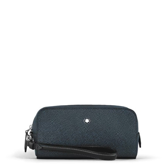 Petite trousse de toilette Montblanc Sartorial cuir tweed bleu 221696