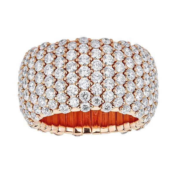 Zydo anello elastico largo con cupola di diamanti oro rosa 46958