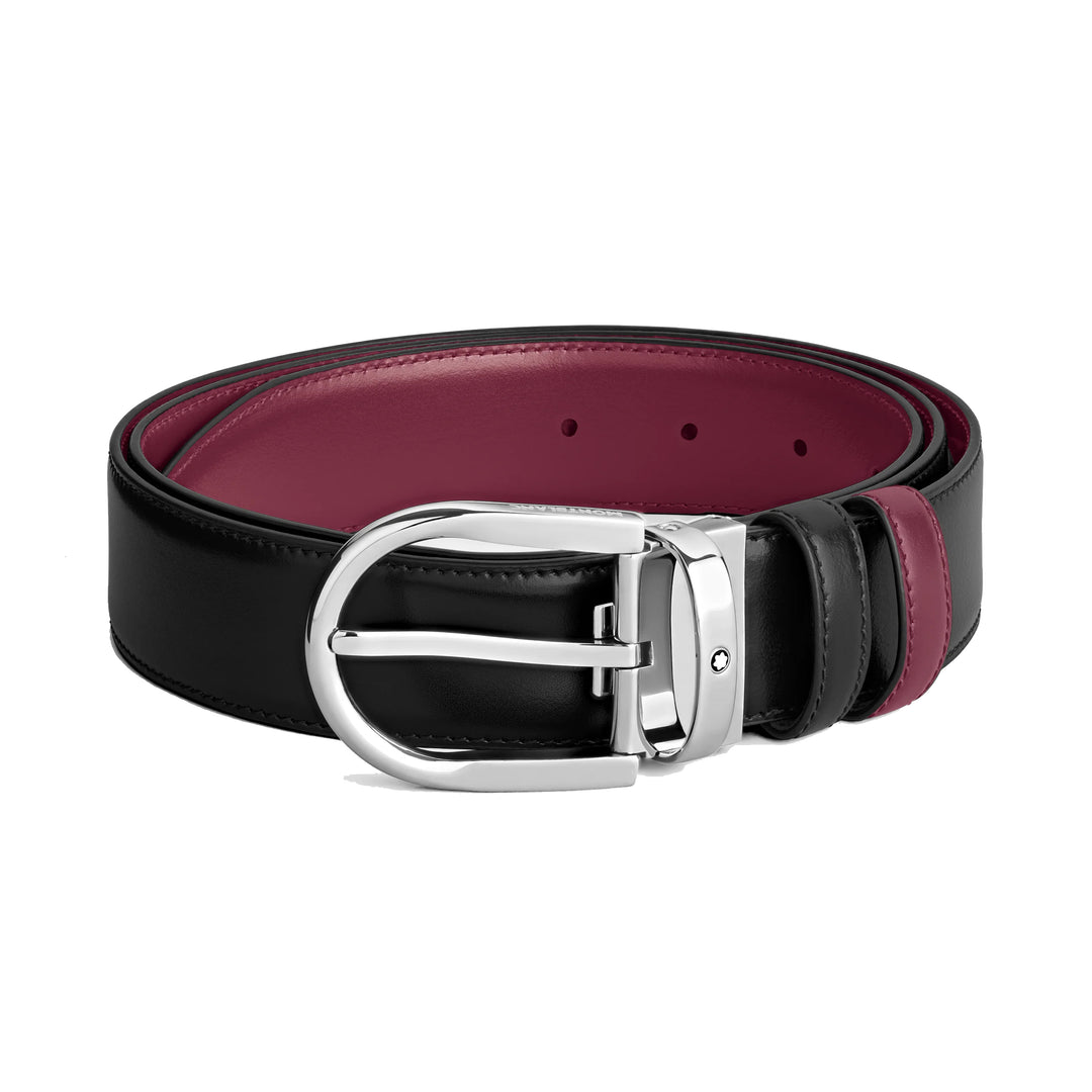 Ceinture réversible Montblanc 35 mm en cuir noir / cassis avec boucle en fer à cheval 199640