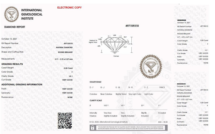 IGI diamant blister certifié brillant coupe 0,20ct couleur F pureté VS 1