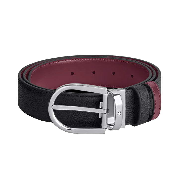 Ceinture réversible Montblanc 35 mm Grain en cuir noir / cassis avec boucle de fer à cheval 19965