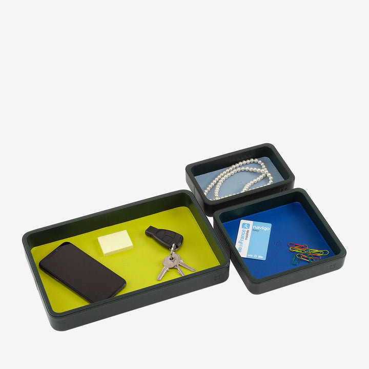 DUDU Lot de 3 plateaux de poche en cuir, plateau de rangement de table, bureau à domicile, porte-clés, pièces de monnaie, téléphone