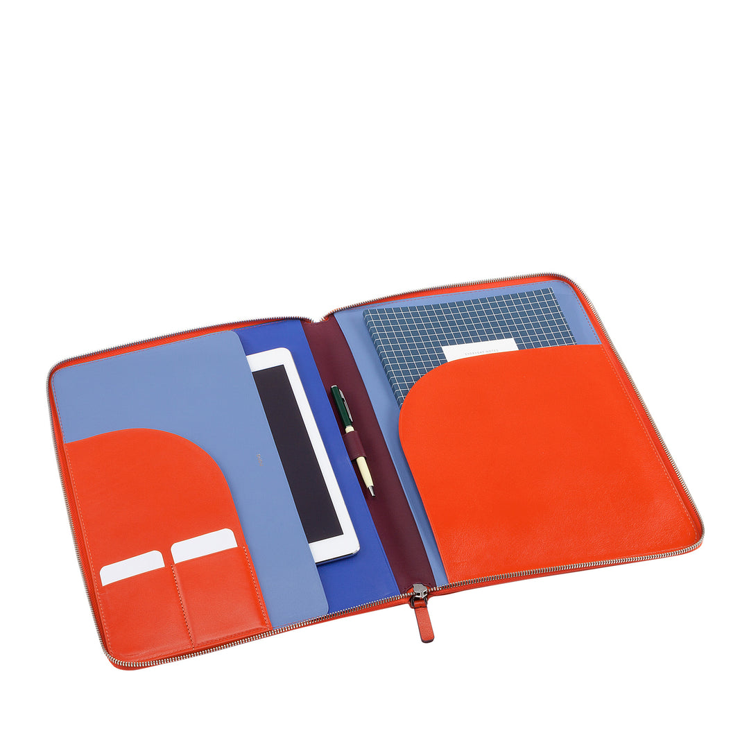 DUDU Cartella Portadocumenti A4 in Pelle Portablocco da Ufficio Cartellina Porta Tablet iPad Multicolore con Zip