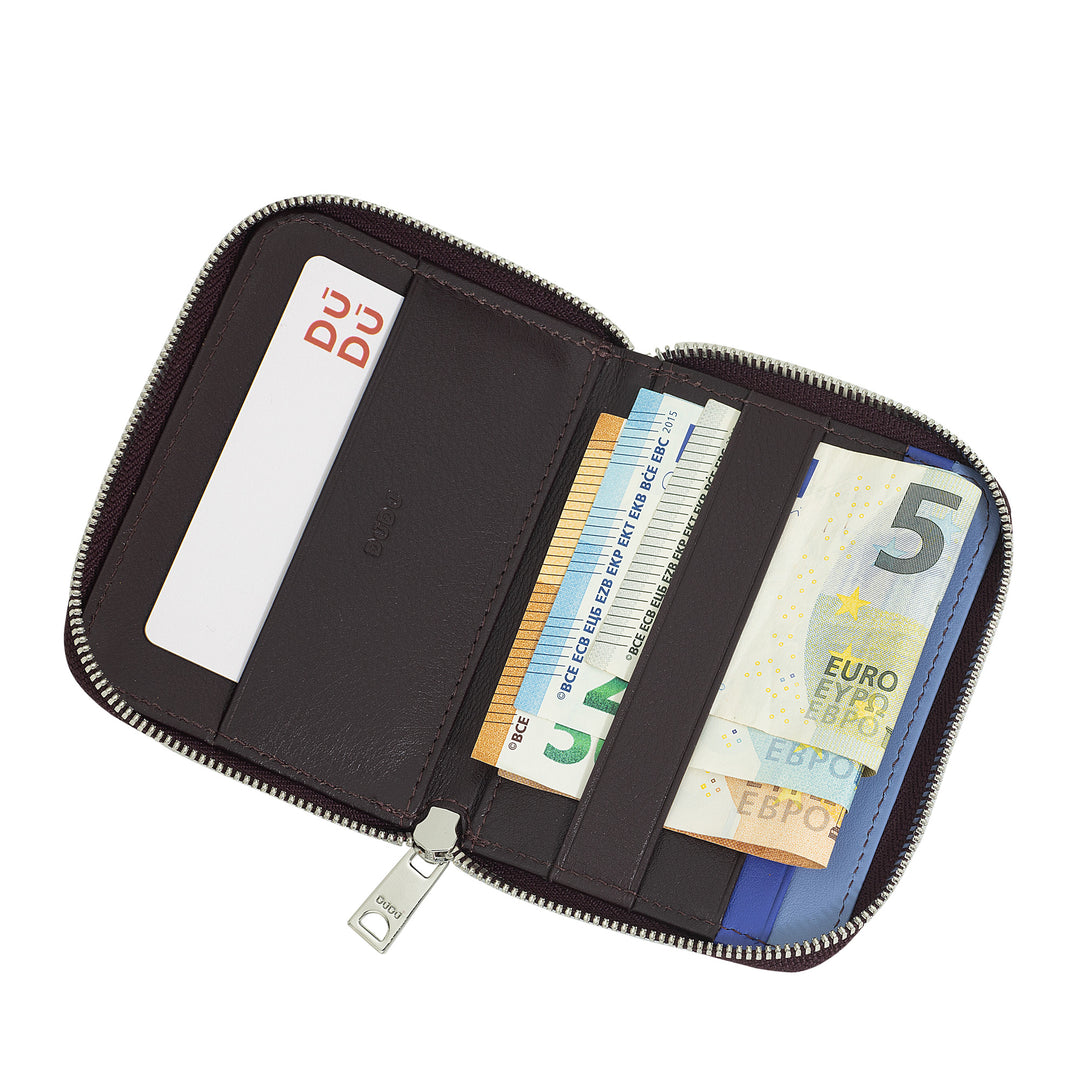 Small Dudu Men's Small Soft Enbery Wallet avec fermeture éclair, mini-portefeuille ultra compact avec fermeture éclair, billets de banque, détenteurs de cartes et cartes