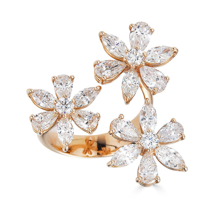 Dreifacher Blumenring von Zydo mit Birne, Marquise und runden Diamanten, Roségold 53613