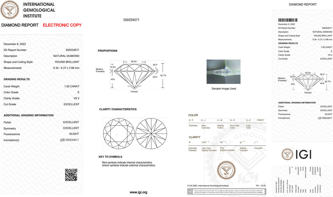 IGI 1,00CT Certified Investment Diamond color and purity VS2