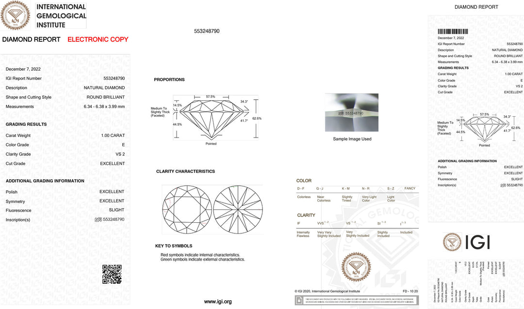 IGI 1,00CT Investissement certifié Couleur et pureté de diamant VS2