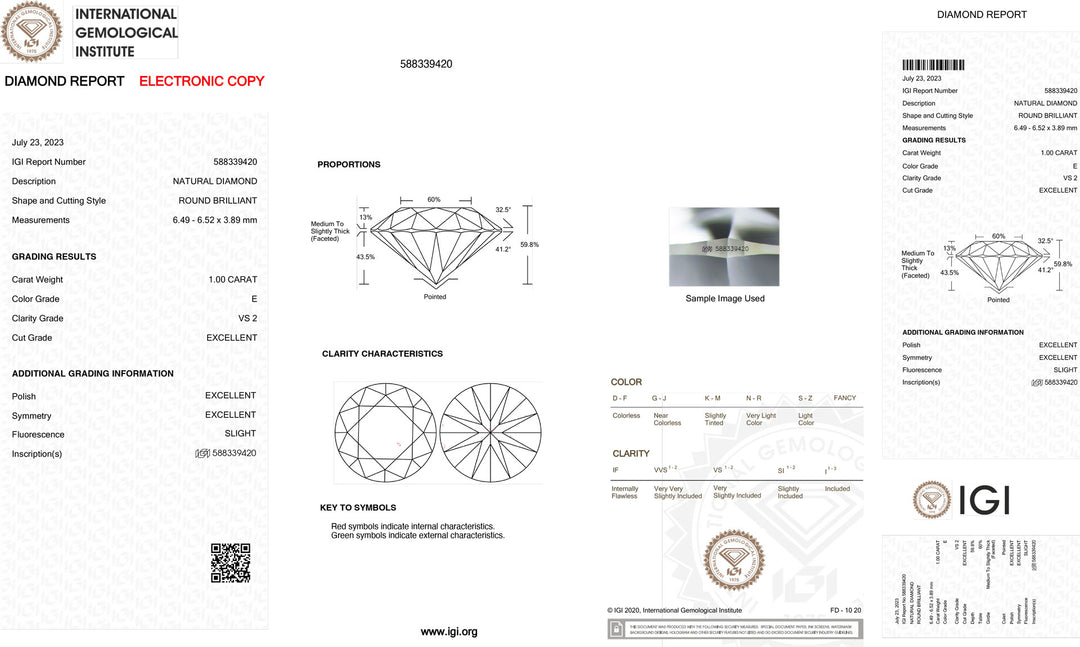 IGI 1,00CT Certified Investment Diamond color and purity VS2