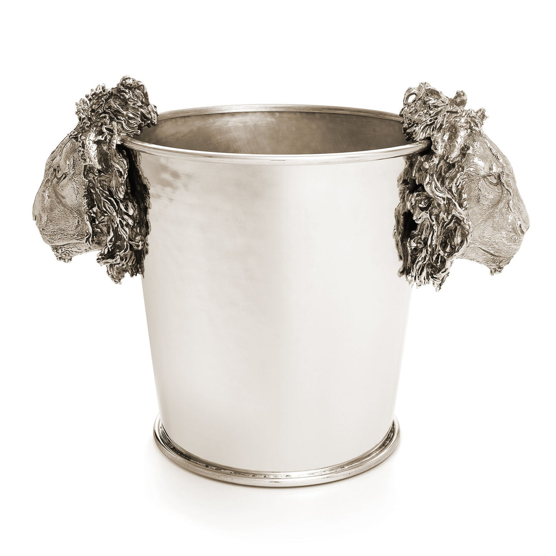 Seau à champagne têtes de lion Giovanni Raspini - Seau à champagne en bronze blanc - B0618