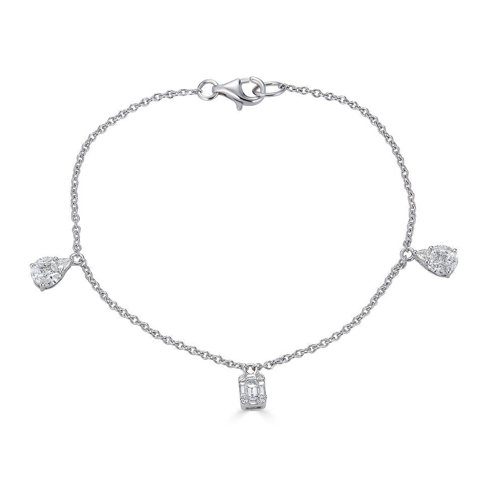 Zydo-Armband mit dreifachem Illusionselement-Anhänger, Diamanten, gefasst in Weißgold 63014
