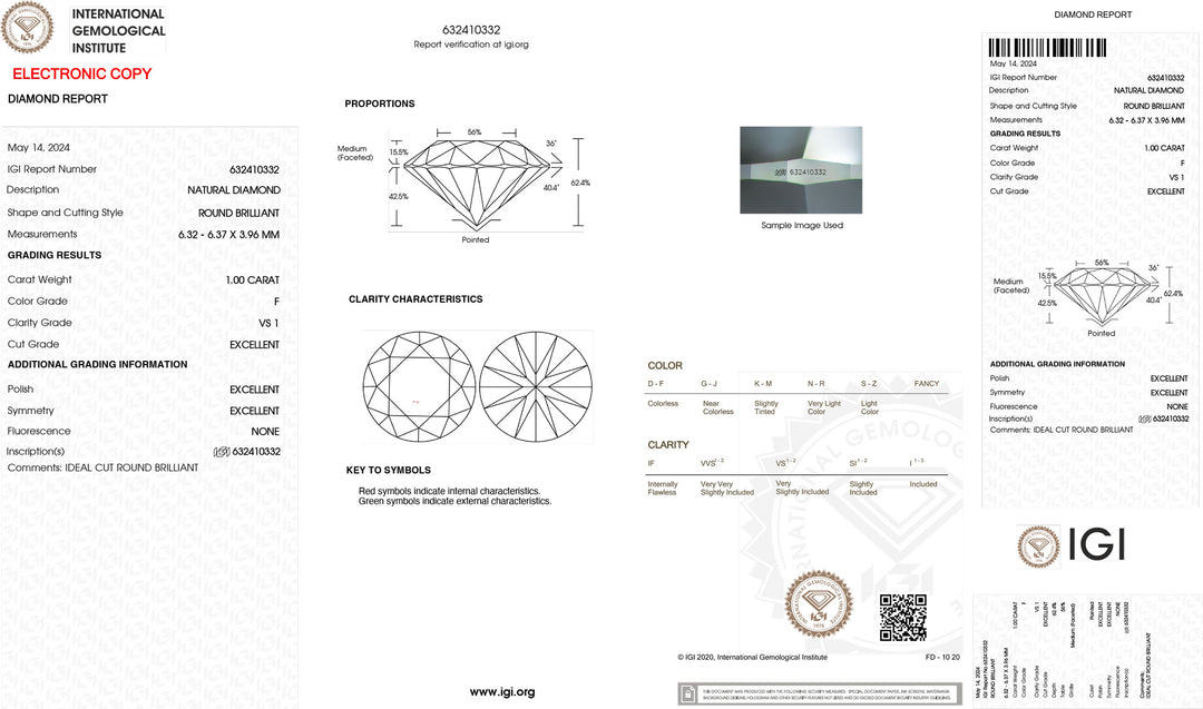 Diamante da investimento certificato IGI 1,00ct colore F purezza VS1