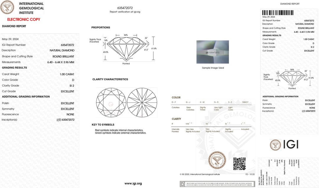 IGI 1,00CT Investissement certifié Diamond SI2 Couleur de pureté