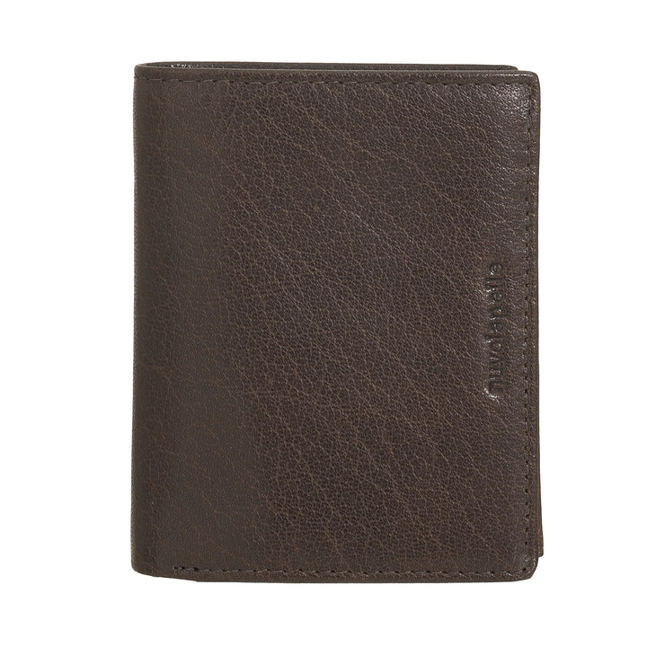 Petit portefeuille pour homme Nuvola Pelle en cuir de buffle avec porte-monnaie - Portefeuille vertical compact avec fermeture éclair, poches transparentes et porte-cartes